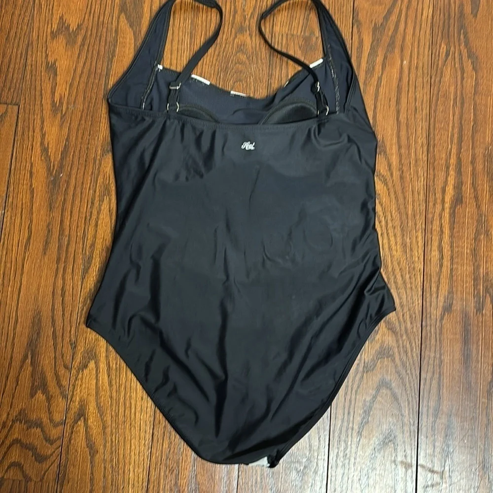 Heat Ladies Swimsuit Swim Suit Black With Off White Stripes Size XL